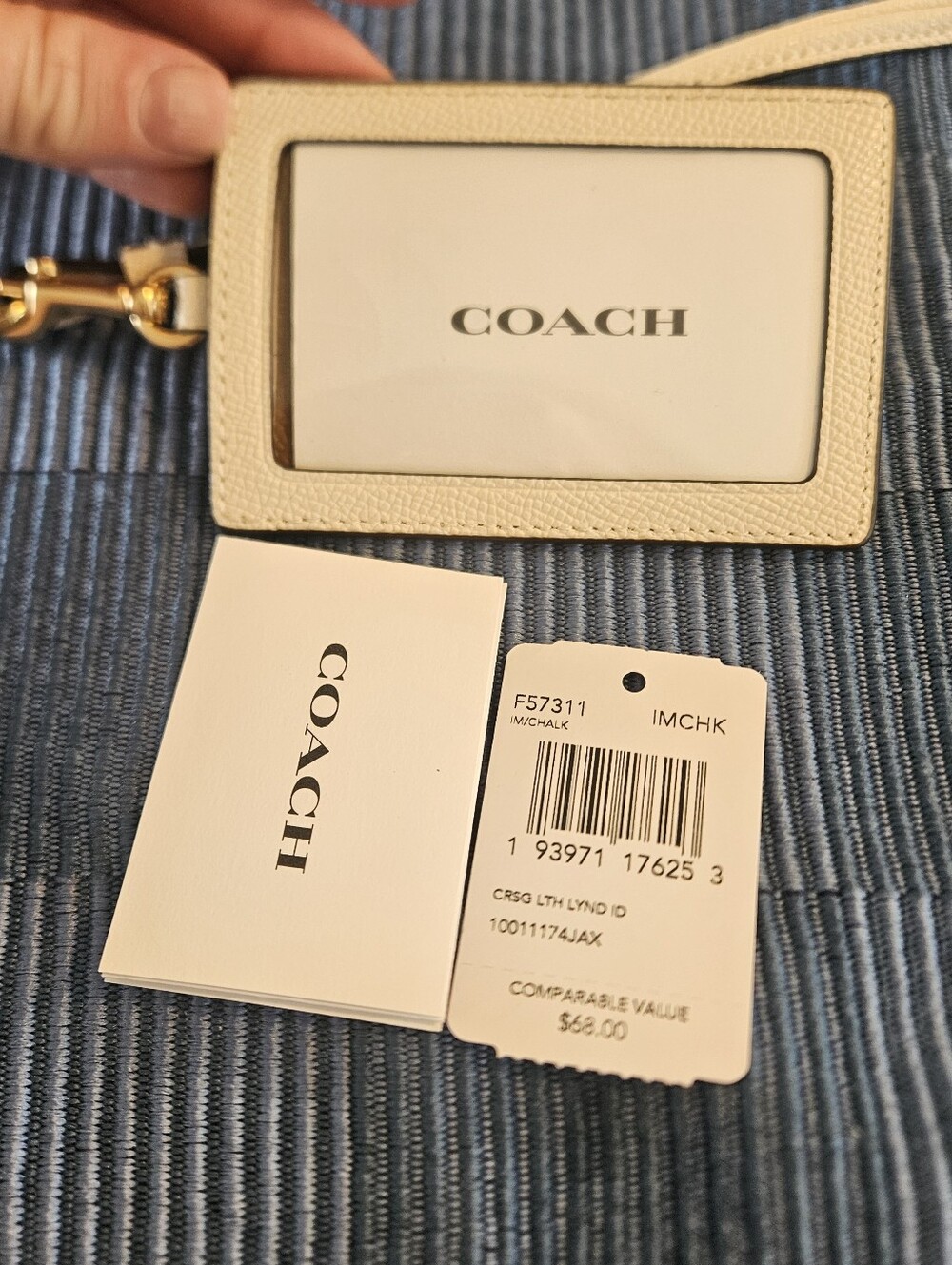 Coach Chalk Saffiano Leather ID Holder with Gold Hardware